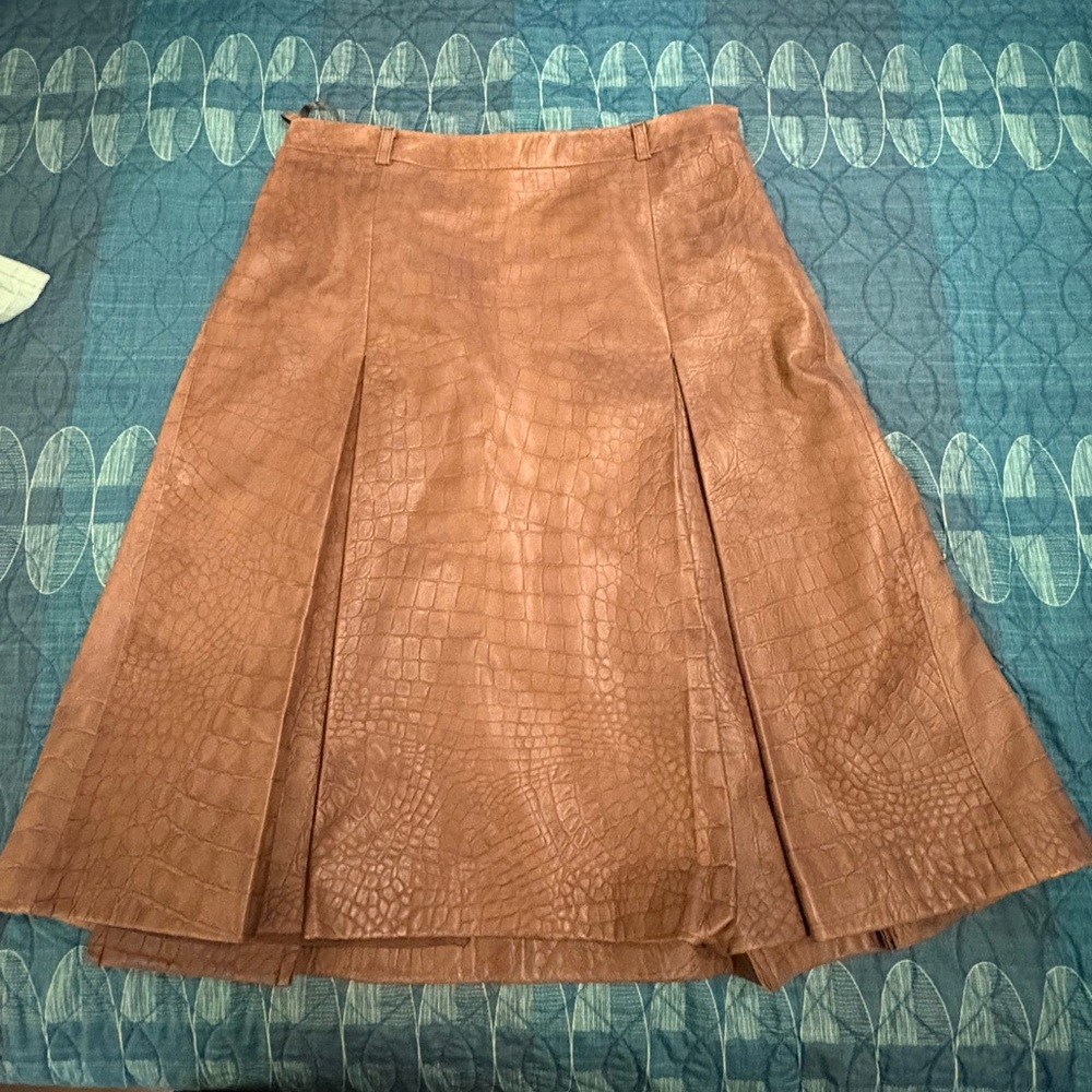 LOFT Tan Pleated A-Line Skirt Casual